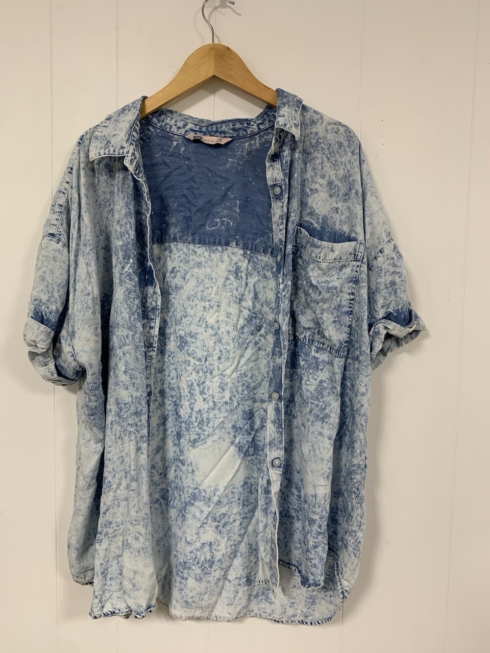 SO Women’s XXL Acid Wash Button Up Shirt Blue Denim Look Lyocell Oversized